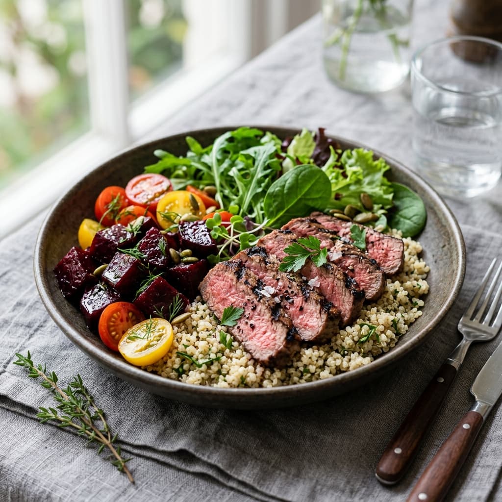 Grilled Beef with Beetroot & Quinoa Salad