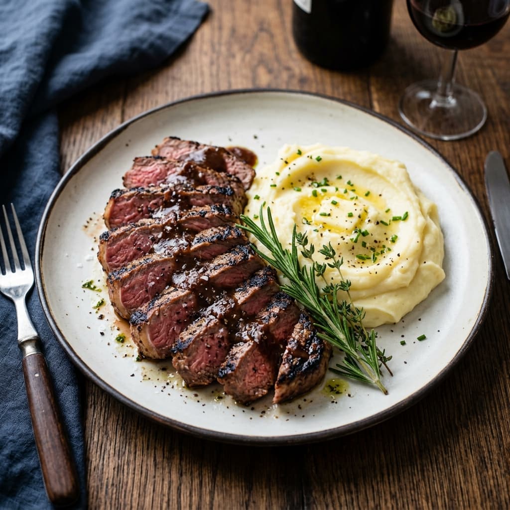 Grilled Beef with Mash Potatoes